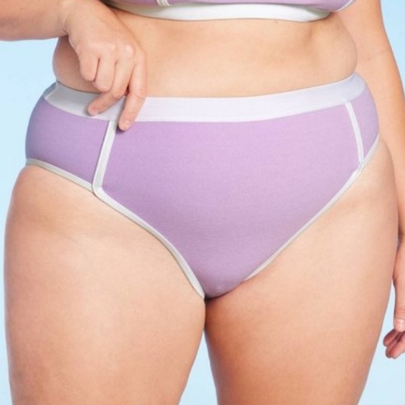 Kona Sol™ Purple Terry Textured Solid High Waist High Leg Bikini Bottom Size M # - Picture 1 of 7